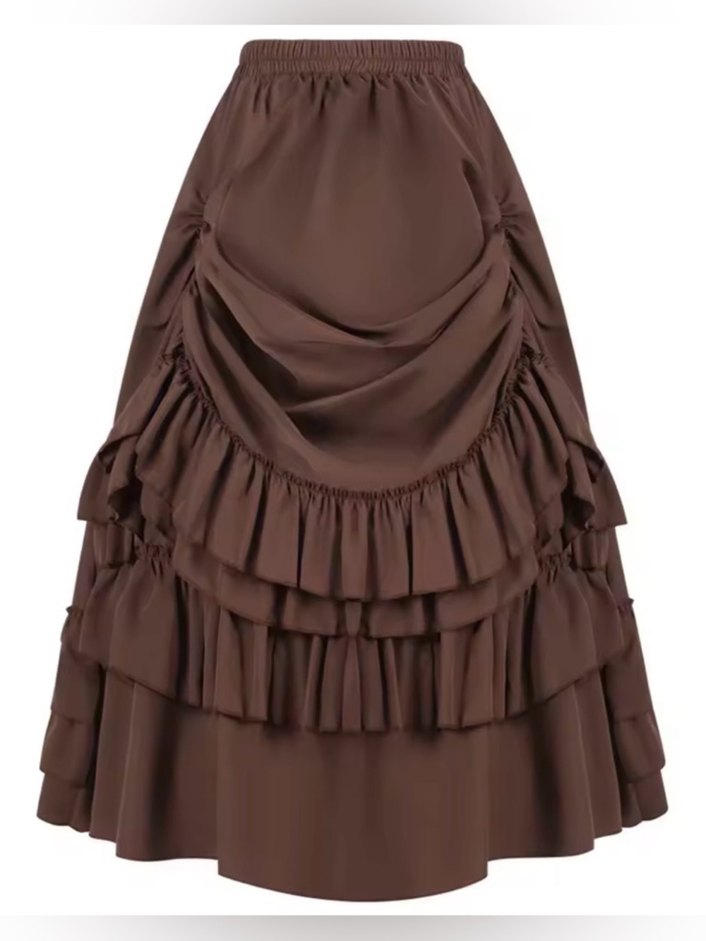 Brown Victorian Ruffle Maxi Skirt Gothic Steampunk Cottagecore XL - Picture 2 of 12